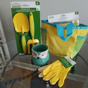 Kids Garden Tool Set with Tote and Owl Planter